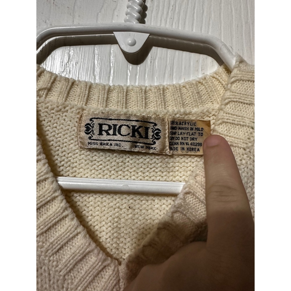 Vintage Ricki Miss Erika Argyle Sweater Vest Cream Pastel Knit V-Neck Acrylic - Picture 2 of 5